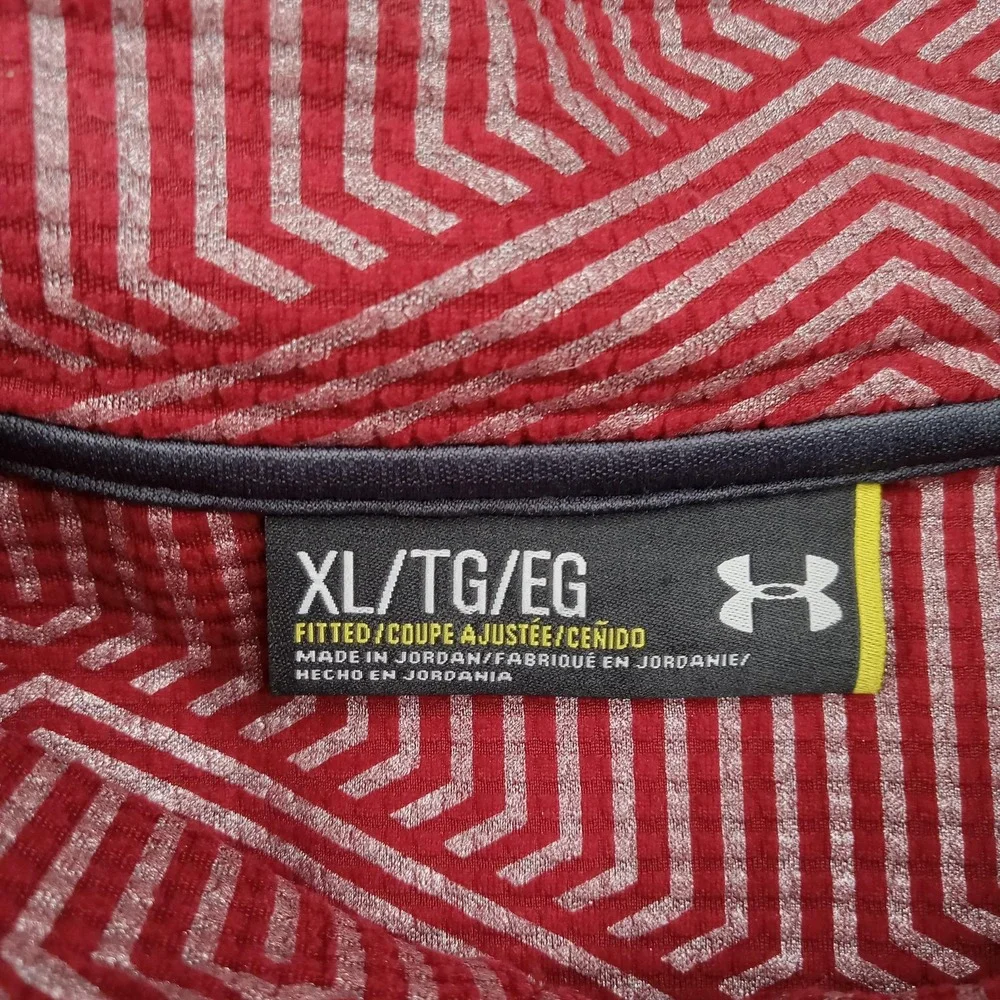 Under Armour Pullover‎ Mens XL Red Colorblock 1/4 Zip Long Sleeve Top 1288057